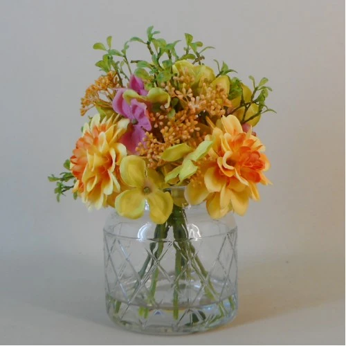Artificial Flower Arrangement | Dahlias and Hydrangeas Yellow - DAH006 3D