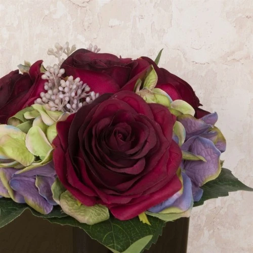 Burgundy Roses and Green Hydrangeas Artificial Flower Arrangements - ROS019 3C