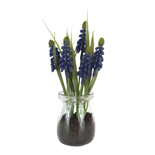 Artificial Muscari Plant in Glass Jar 18cm - MUS001 3B