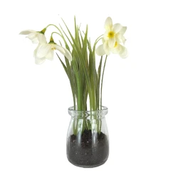 Artificial Snowdrop Plant in Glass Jar 19cm - SNO001 3B