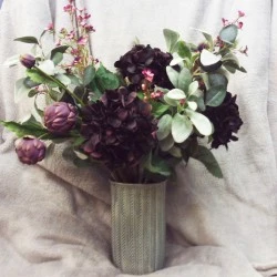 Statement Artificial Flower Arrangement | Aubergine Hydrangeas and Artichokes - HYD007 7B