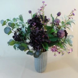 Statement Artificial Flower Arrangement | Aubergine Hydrangeas and Artichokes - HYD007 7B