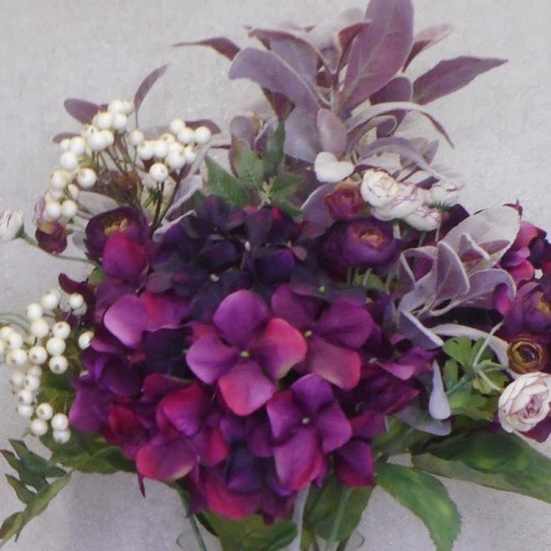 Statement Artificial Flower Arrangement | Aubergine Hydrangeas and Berries - HYD008 1B
