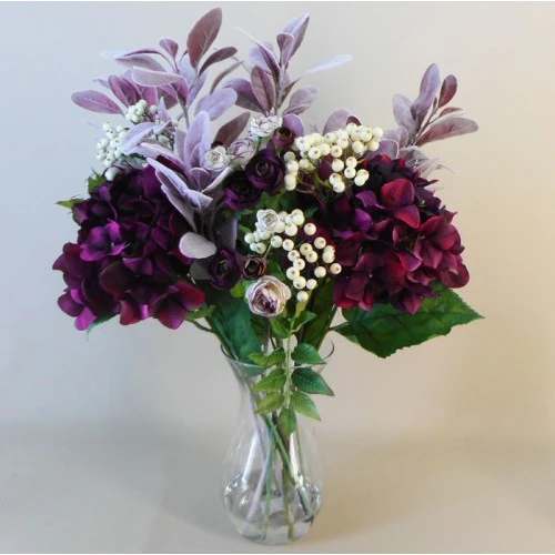Statement Artificial Flower Arrangement | Aubergine Hydrangeas and Berries - HYD008 1B