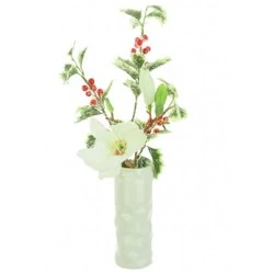 Artificial Flower Arrangements | Frosted Magnolia and Holly Vase - 16X133 PR1B