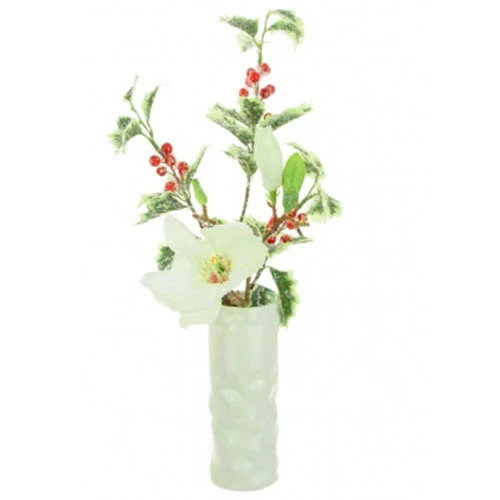 Artificial Flower Arrangements | Frosted Magnolia and Holly Vase - 16X133 PR1B