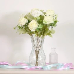 Cream Roses and Hydrangeas in Vase Artificial Flower Arrangement 43cm - ROS065 7C