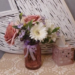 Pink Roses and White Hydrangeas Artificial Flower Arrangement - ROS006 7B