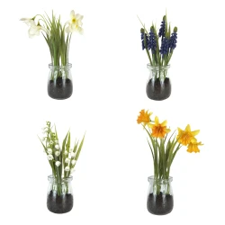 Artificial Daffodils in Glass Jar 19cm - DAF003 3B