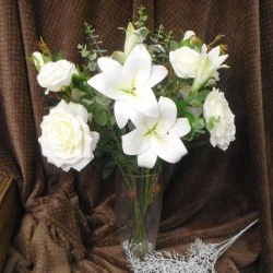 Statement Artificial Flower Arrangement | Lilies and Roses White - LIL018 