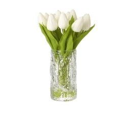 Artificial Flower Arrangements | White Faux Tulips in Glass Vase - TUL003 4A