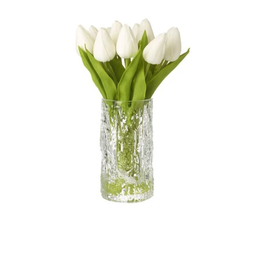Artificial Flower Arrangements | White Faux Tulips in Glass Vase - TUL003 4A