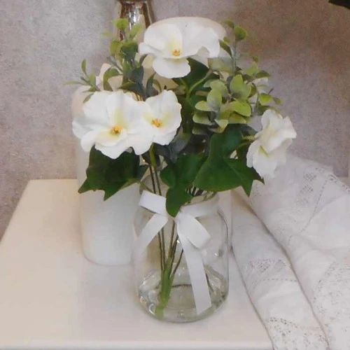 Pansies in Glass Jar 26cm | Artificial Flower Arrangements - PAN003 