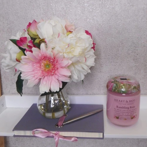 Artificial Flower Arrangement | White Peony and Pink Gerbera - PEO002 