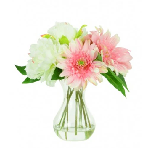 Artificial Flower Arrangement | White Peony and Pink Gerbera - PEO002 