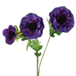 Artificial Anemones Purple 3 Flowers 50cm - A054 A4