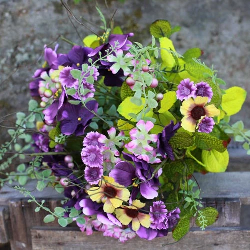 Artificial Meadow Flowers Bouquet Purple and Yellow - MF244-XLBQ J3