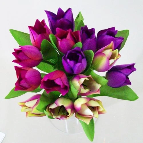 Artificial Tulips Bundle Purple Pink Green 23cm - T037 P4