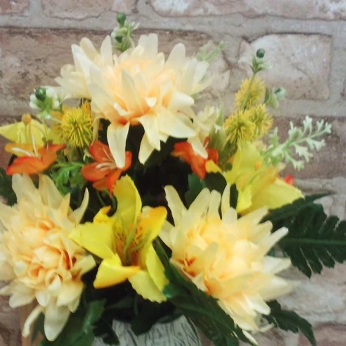 Artificial Chrysanthmums and Alstroemeria Posy Yellow 36cm - R724 U1
