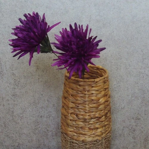 Artificial Spider Chrysanthemums Aubergine with Green Leaves 64cm - S108 D2