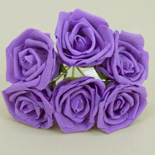 Nadia Colourfast Foam Roses Purple 6 pack 23cm - R198 T4