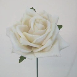 Cream Velvet Rose on Wire Stem 20cm - R045 O3