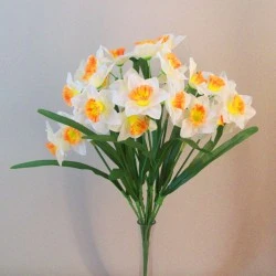 Artificial Daffodil Narcissus Bunch Cream Orange 47cm - D007 F2 