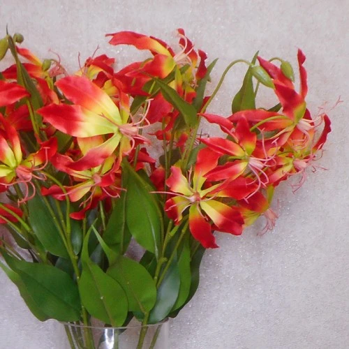 Artificial Gloriosa Flame Lily Orange and Yellow 80cm - G004 D1