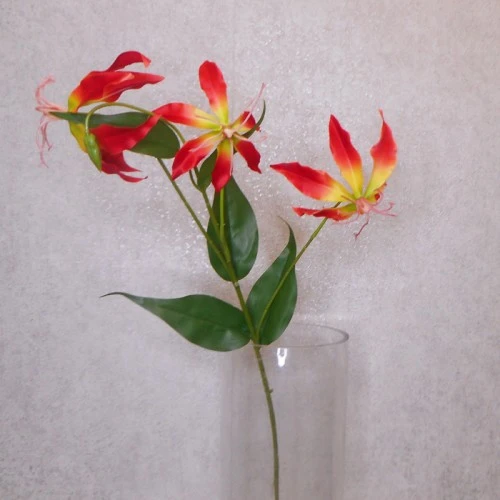 Artificial Gloriosa Flame Lily Orange and Yellow 80cm - G004 D1
