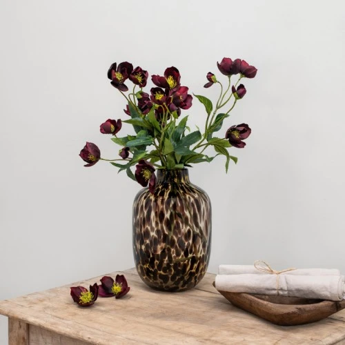 Artificial Helleborus Christmas Roses Burgundy 55cm - H132 