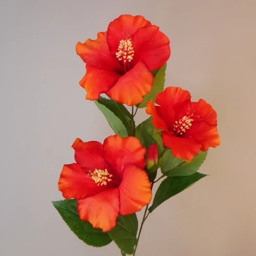 Artificial Hibiscus Spray Flame Red 81cm - H151 