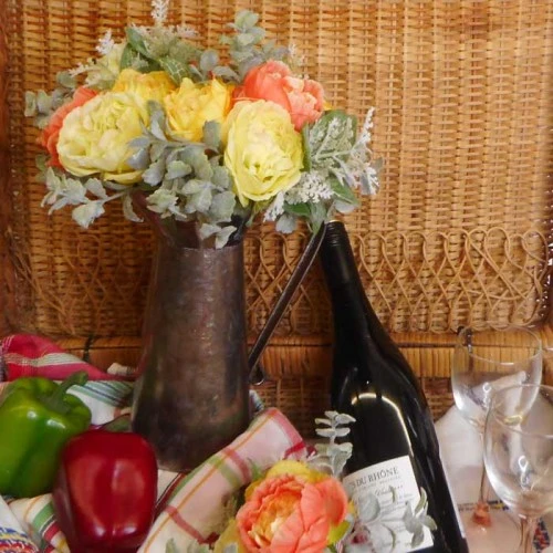 Artificial Flowers Posy Bouquet Yellow and Orange Peonies 23cm - R940 II4