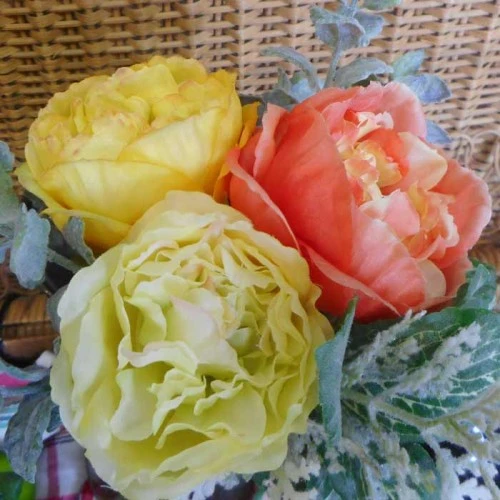 Artificial Flowers Posy Bouquet Yellow and Orange Peonies 23cm - R940 II4