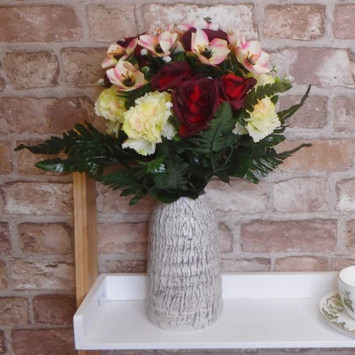 Artificial Roses, Carnations and Anemones Posy Red 38cm - R725 N1