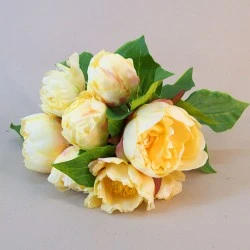 Artificial Peony Flowers Hand Tied Posy Yellow 28cm - P156 J3