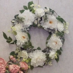 Artificial Peony Roses Wreath Cream 60cm - P123 