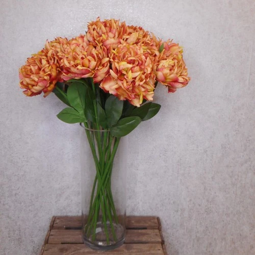 Silk Peony Flowers Burnt Orange 64cm - P065 R4