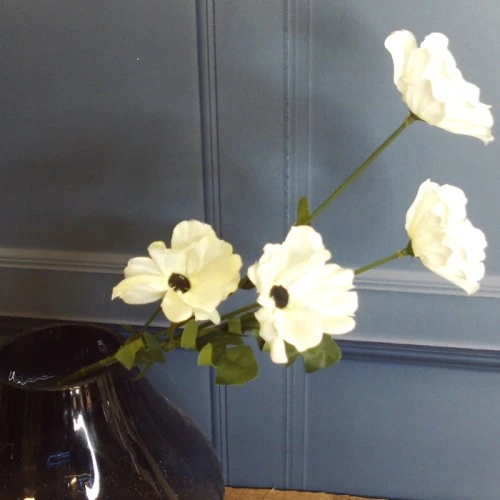 Artificial Poppies White Black 47cm- P233 K3