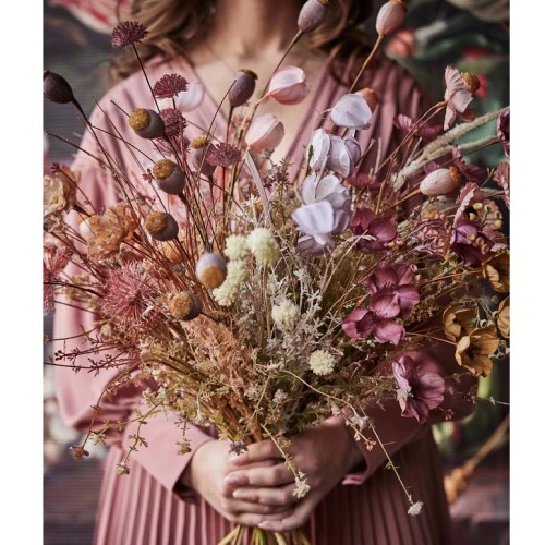 English Meadow Artificial Flowers Poppy Seed Heads Pink 53cm - P251 FF3