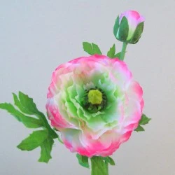 Silk Ranunculus Flowers Pink Green 57cm - R737 N3