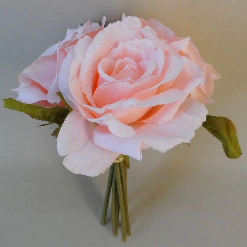 Artificial English Roses Bundle Coral Pink 24cm - R072 Q1