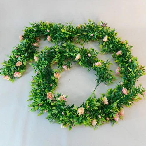 Artificial Flowers Garland | Pink and Peach Roses and Leaves 180cm - R895 II4