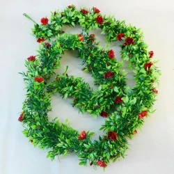 Artificial Flowers Garland | Red Roses and Leaves 180cm - R896 JJ4