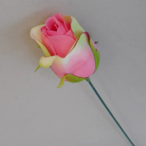 Artificial Rose Bud on Wire Stem Pink and Cream 26.5cm - R186 BX14