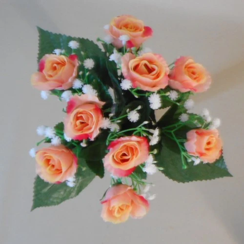 Artificial Rosebuds and Gypsophila Bouquet Peach x 9 29cm - R134 N1