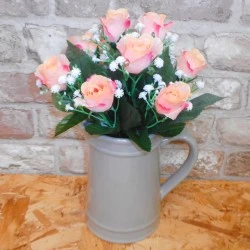 Artificial Rosebuds and Gypsophila Bouquet Peach x 9 29cm - R134 N1
