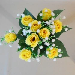 Artificial Rosebuds and Gypsophila Bouquet Yellow x 9 29cm - R123 BX7