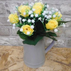 Artificial Rosebuds and Gypsophila Bouquet Yellow x 9 29cm - R123 BX7