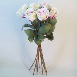 Artificial Roses Bouquet Pink Green 44cm - R742 O3