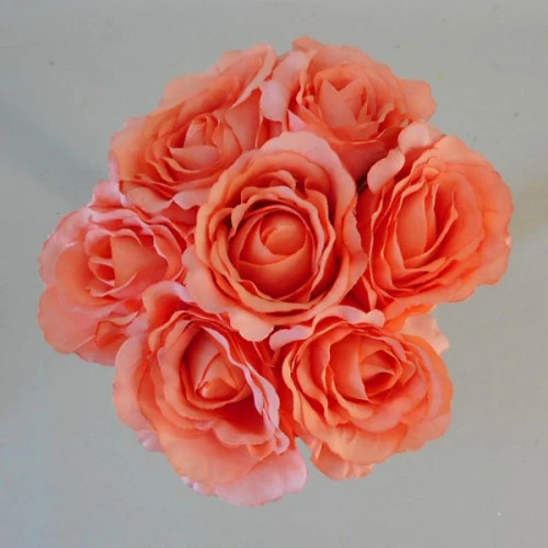 Artificial Roses Bunch Coral 7 Stems 26cm - R347 